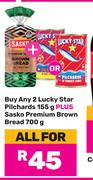 Any 2 Lucky Star Pilchards 155g Plus Sasko Premium Brown Bread 700g-For All