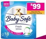 Baby Soft 2 Ply White Toilet Tissue-18s