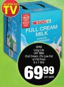 Spar Long Life UHT Milk (Full Cream, 2% Low Fat Or Fat Free)-6x1 Litre Each