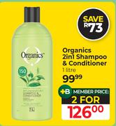Organics 2 In 1 Shampoo & Conditioner-For 2 x 1Ltr