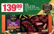 Spar Tender & Tasty Pork Belly Spare Ribs BBQ & Sweet & Sticky-1Kg 