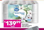 Great Value 2 Ply Toilet Tissue Rolls 24 Pack-Each