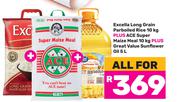 Excella Long Grain Parboiled Rice 10Kg+Ace Super Maize Meal 10Kg+Great Value Sunflower Oil 5L-All Fo
