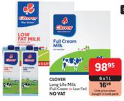 Clover Long Life Milk (Full Cream Or Low Fat)-6 x 1ltr