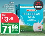 Spar Ling Life Milk 2% Full Cream Or Fat Free-6 x 1L