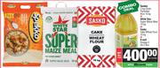 Spekko Long Grain Rice 10kg +White Star Maize Meal 10kg +Sasko Wheat Flour & B Well Omega3 Oil 2Ltr