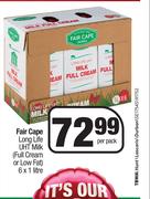 Fair Cape Long Life UHT Milk Full Cream Or Low Fat-6 x 1L Per Pack