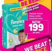 Pamper Active Baby Jumbo Assorted Sizes-Per Pack