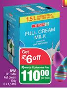Spar UHT Milk Full Cream Only-6 x 1.5L Per Pack