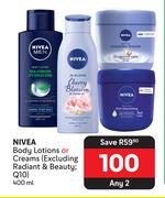 Nivea Body Lotions Or Creams (Excluding Radiant & Beauty, Q10)-For Any 2 x 400ml