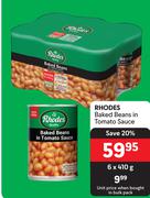 Rhodes Baked Beans In Tomato Sauce-6 x 410g