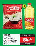 Excella Long Grain Parboiled Rice 2Kg Plus Excella Sunflower Oil 2Ltr-For Both
