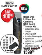 Wahl Manscaper Black Ops Lithium Ion Cordless USB Beard Trimmer Kit