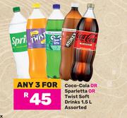 Coca Cola Or Sparletta Or Twist Soft Drinks Assorted-For Any 3 x 1.5L