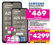 2 x Samsung Galaxy A25 5G Smartphone-On 1.3GB Red Top Up Core More Data + Promo 80