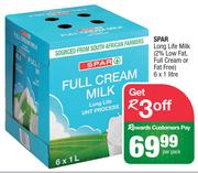 Spar Long Life Milk (2% Low Fat, Full Cream Or Fat Free)-6 x 1Ltr Per Pack