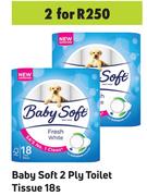 Baby Soft 2 Ply Toilet Tissue 18's Pack- For 2
