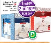 Lifestyle Food Full Cream Or Low Fat Milk Assorted-6 x 1L