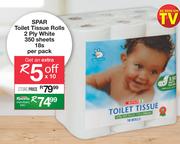 Spar Toilet Tissue Rolls 2 Ply White 350 Sheets-18's Per Pack