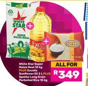 White Star Super Maize Meal 10Kg+Excella Sunflower Oil 2L+Spekko Long Grain Parboiled Rice 10Kg-All 