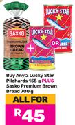2 x Lucky Star Pilchards 155g Plus Sasko Premium Brown Bread 700g-All For