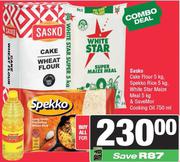 Sasko Cake Flour 5kg, Spekko Rice 5kg, White Star Maize Meal 5kg -For All