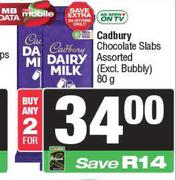 Cadbury Chocolate Slabs Assorted (Excl, Bubbly)-For Any 2 x 80g
