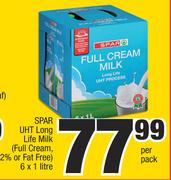 Spar UHT Long Life (Full Cream, 2% Or Fat Free)-6 x 1Ltr Per Pack