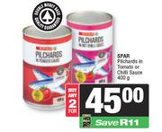 Spar Pilchards In Tomato Or Chilli Sauce-For 2 x 400g