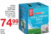  Spar Long Life UHT Milk Full Cream, 2% Low Fat Or Fat Free-6 x 1Ltr Per Pack