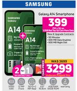 2 x Samsung Galaxy A14 Smartphone-On 1.2GB Red Top Up Core More Data