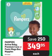 Pampers Active Baby Premium Care or Pants Mega Box  Nappies (All Size)-Each