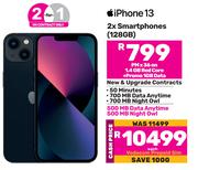 2 x Apple iPhone 13 128GB Smartphones-On 1.4GB Red Core + Promo 1GB Data