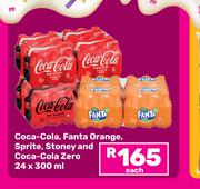 Coca Cola, Fanta Orange, Sprite, Stoney & Coca Cola Zero-24 x 300ml Each