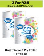 Great Value 2 Ply Roller Towels-For 2 x 2s Pack
