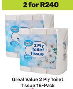 Great Value 2 Ply Toilet Tissue-For 2 x 18 Pack