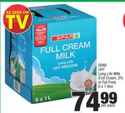 Spar UHT Long Life Milk (Full Cream, 2% Or Fat Free)-6 x 1 Ltr Per Pack