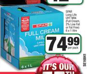 Spar Long Life UHT Milk(Full Cream, 2% Low Fat Or Fat Free)-6x1Ltr Per Pack