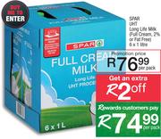 Spar UHT Long Life Milk (Full Cream, 2% Or Fat Free)-6 x 1Ltr