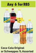 Coca-Cola Original Or Schweppes 1L Assorted- For Any 6