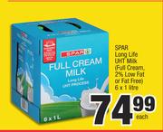 Spar Long Life UHT Milk Full Cream, 2% Low fat Or fat Free-6 x 1Ltr Each