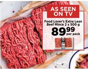 Food Lover's Extra Lean Beef Mince-2 x 500g Per Pack