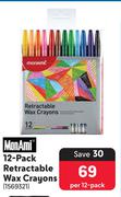 MonAmi 12-Pack Retractable Wax Crayons 1569321-Per 12 Pack