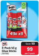Pritt 3-Pack 43gm Glue Sticks 191786-Per 3 Pack