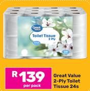 Great Value 2-Ply Toilet Tissue-24s Per Pack