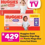 Huggies Gold Nappies Giga Bag Or Pants Mega Box Assorted Sizes-Each
