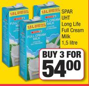 Spar UHT Long Life Full Cream Milk-For 3 x 1.5L