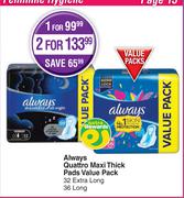 Always Quattro Maxi Thick Pads Value Pack-For 1
