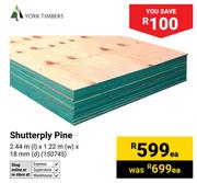 York Timbers Shutterply Pine 244m (l) x 1.22m (w) x 18mm (d)