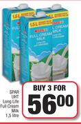 Spar UHT Long Life Full Cream Milk-For 3 x 1.5Ltr